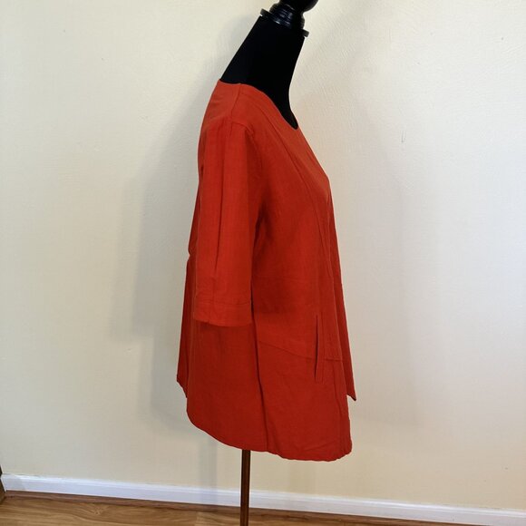 Misslook Womens Red Tunic Top Shirt Asymmetrical Hem Pockets Cotton 3/4 Sleeve - Picture 11 of 11